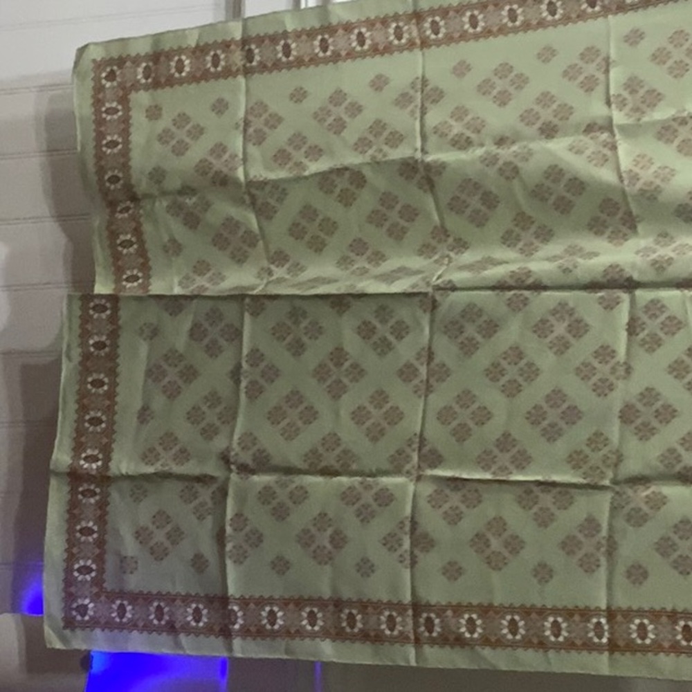 Vintage Authentic Celine 100% Silk Scarf Green/Brown Diamond Print